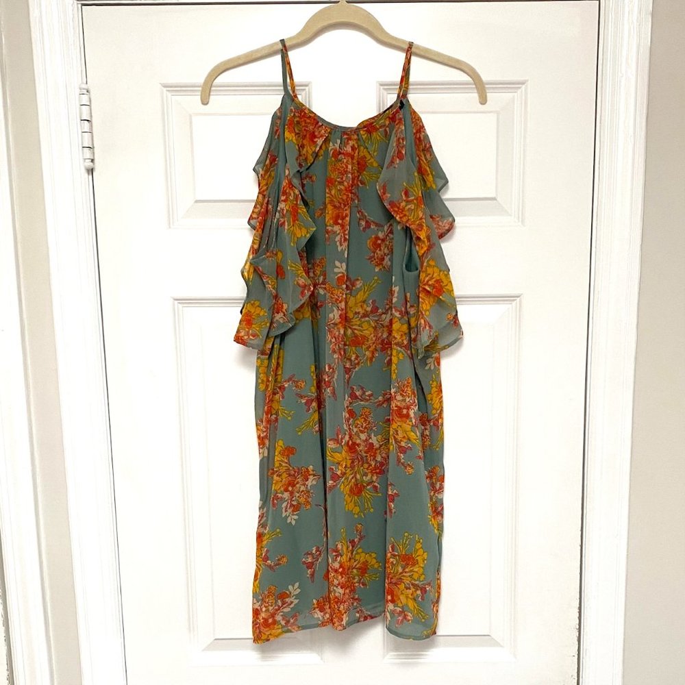 As U Wish Dusty Green Floral Off the Shoulder Dress, Size L